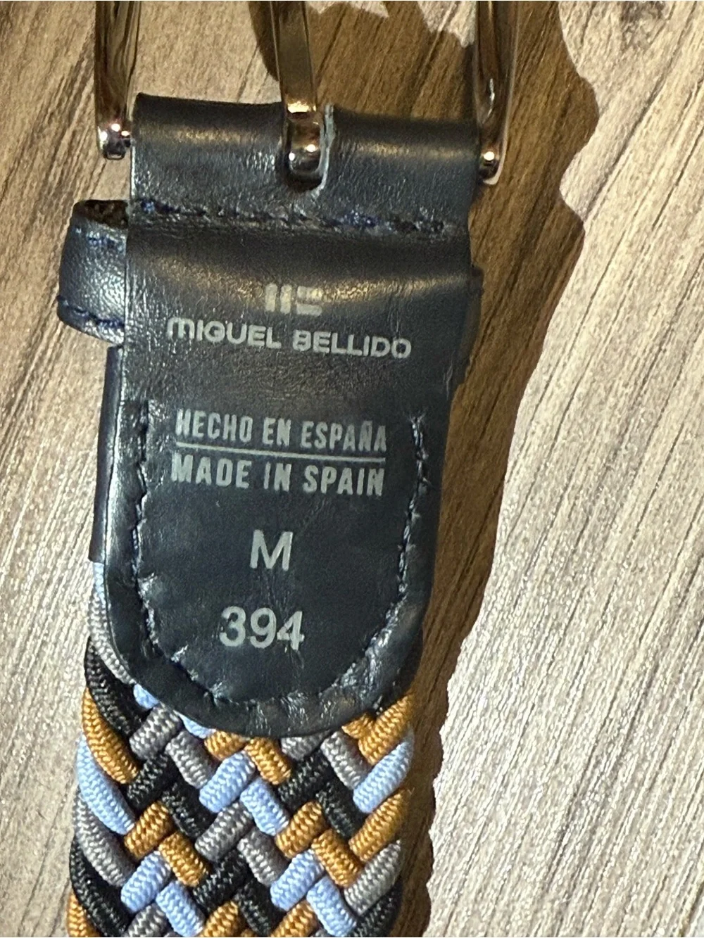 Miguel Bellini Braided Elastic Belt - Multicolor (Blue, Gray, Tan) Size Medium